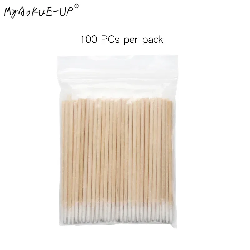 100 pcs Disposable ขนาดเล็กผ้าฝ้าย Swab Lint ฟรี Micro แปรงไม้ Cotton Buds Swabs Eyelash Extension กาวถอดเครื่องมือ — image 5