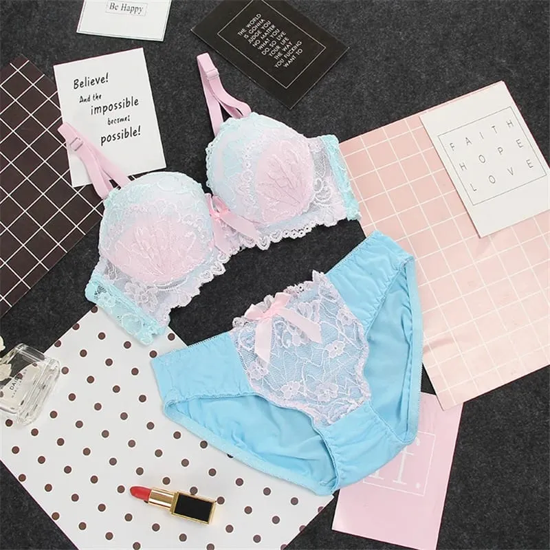 Set Bra Nipis dan Seluar Dalam Bunga Gaya Baru Lace AB Cup Suit Set Pakaian Dalam Bersaiz Besar Berkualiti Tinggi
