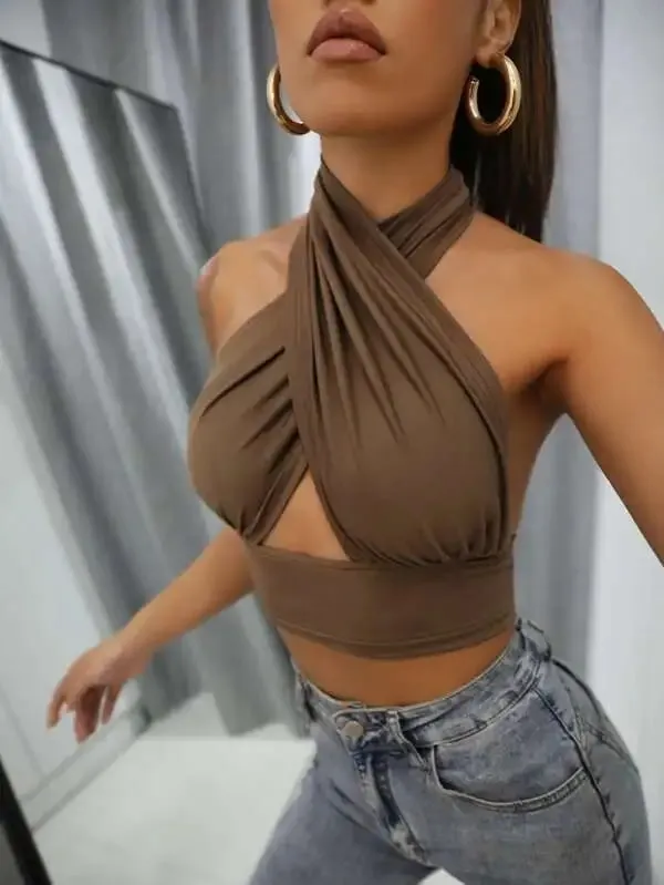 Frauen Sommer Tank Tops Solide Kreuz Halter Camis Backless Crop Tops Weibliche Leibchen Abgeschnitten Top Schlank Ärmellose Streetwear — image 8