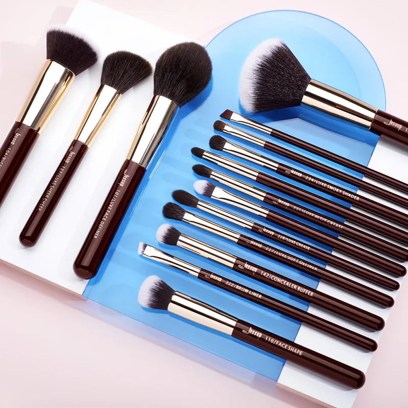 Jessup Make-up-Pinsel-Set, 15-teilig, professionelle Make-up-Pinsel, Puder, Lidschatten, Liner, Foundation, Rouge, Blending, Zinfandel/Golden — image 2