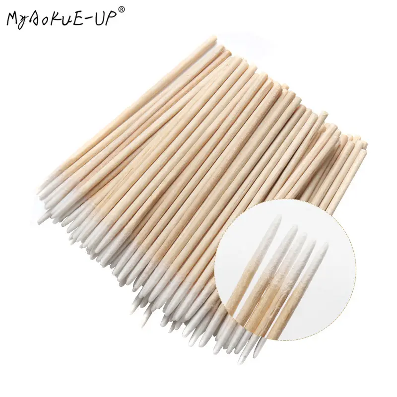 100 pcs Disposable ขนาดเล็กผ้าฝ้าย Swab Lint ฟรี Micro แปรงไม้ Cotton Buds Swabs Eyelash Extension กาวถอดเครื่องมือ — image 1