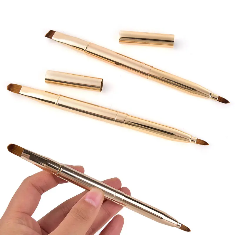1pcs Gold Make Up Retractable Lip Eye Liner Eyeshadow Foundation Brush Double-headed Makeup Brushes Cosmetics Tool — image 1