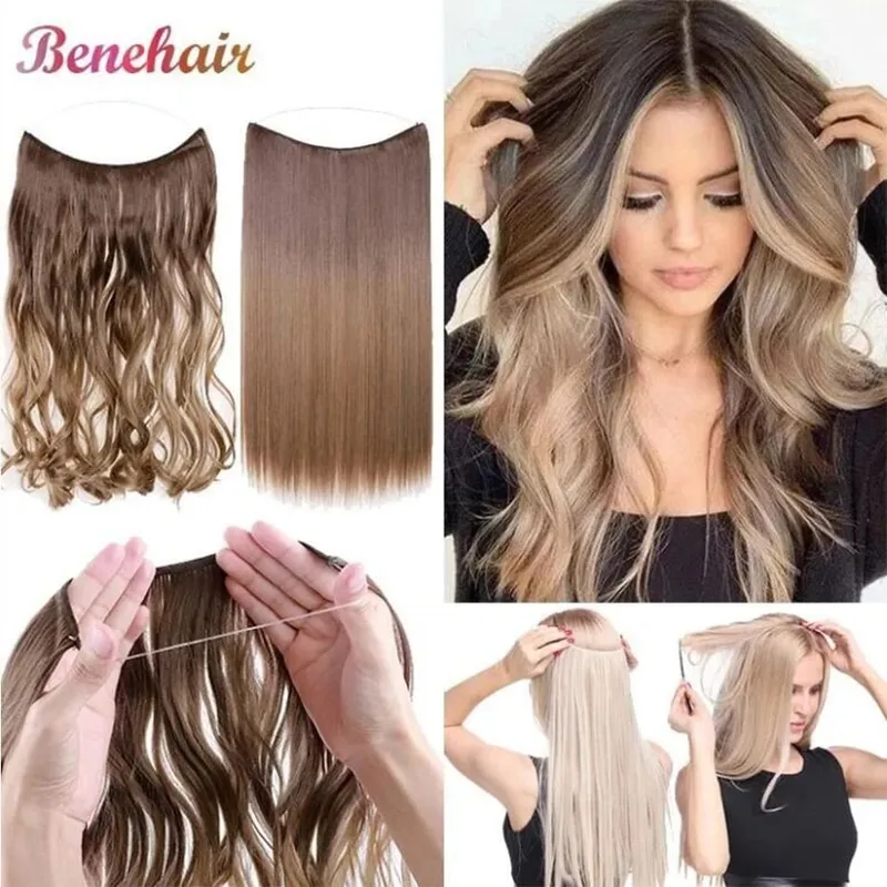 Synthetic Invisible Wire No Clips In Hair Extensions Secret Fish Line Hairpieces Hair Extensions Fake Hair For Women — image 2