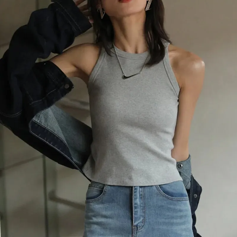 Basique Solide T-shirts Femmes Mince Licou Cou Hors épaule Haut Pour Femmme T-shirts D'été Femmes Réservoirs Sans Manches Livraison Directe — image 3