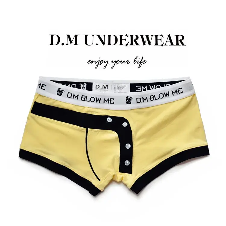 Men's Pink Underwear Low Waist Sexy Men's Button Boxers Solid Color Matching Personality Sports Cotton Boyshort — image 2