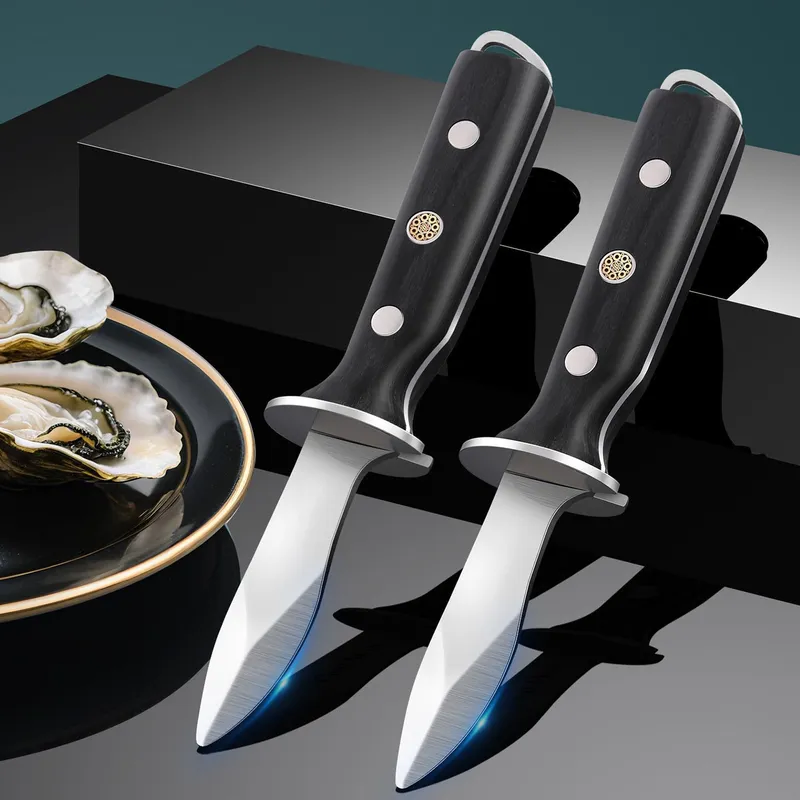 Coltello per ostriche in acciaio inossidabile in legno di colore nero Accessori per utensili da cucina Gadget apriscatole addensati di lusso leggeri — image 5