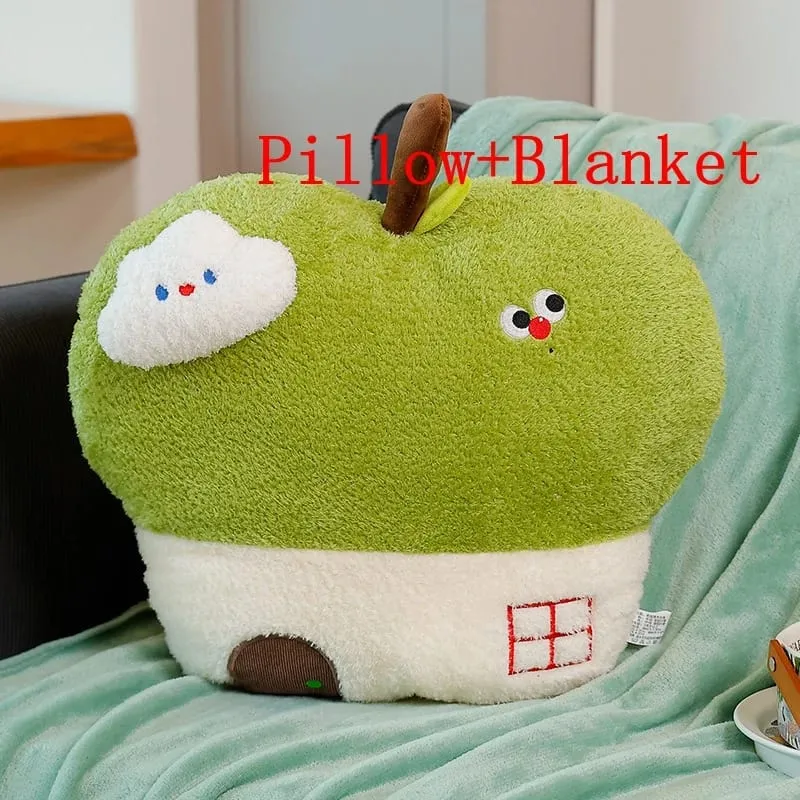 Simpatico cuscino in peluche della casa di mele opzionale con coperta 2 in 1 cuscino da tiro cuscino imbottito con frutta kawaii regalo per la decorazione della camera da letto del divano — image 13