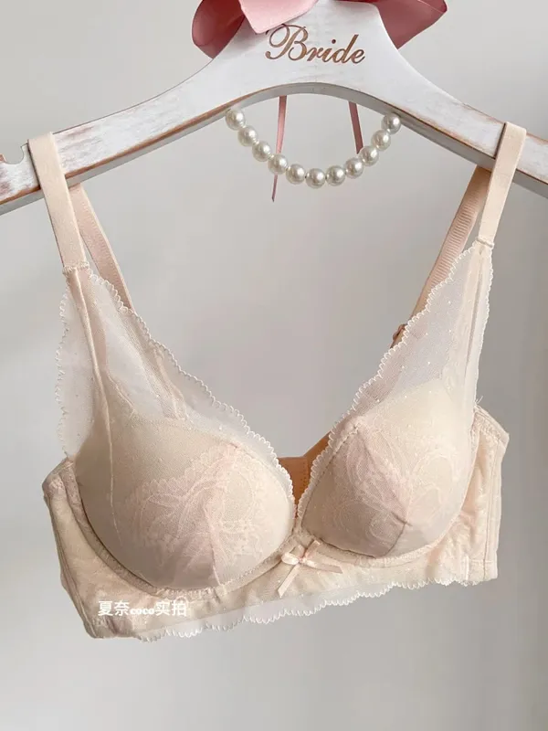 Set reggiseno senza fili in pizzo morbido stile francese da donna push up seno piccolo sollevamento coppa piena set di lingerie comfort regolabile sexy da indossare ogni giorno — image 9