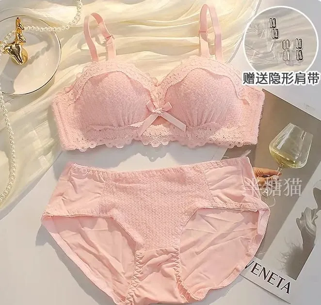 Ensemble de Lingerie en dentelle, soutien-gorge rembourré Non filaire, demi-tasse, petit buste, sous-vêtements Sexy Anti-affaissement pour femmes, toutes saisons, bonnet S-XLAB, nouvelle collection — image 15
