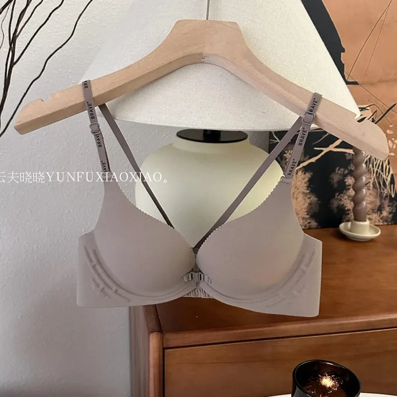 Set di lingerie senza schienale con chiusura frontale con set di reggiseno confortevole e senza fili, anti-cedimento, edificante, con busto piccolo. — image 3
