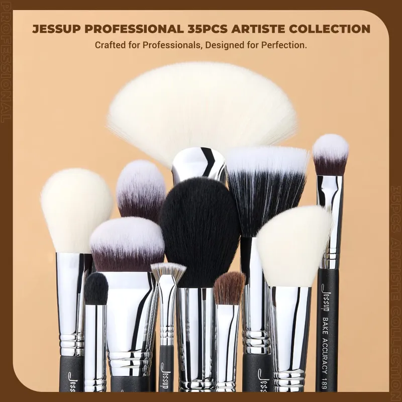 Set di pennelli per trucco Jessup Pennelli per trucco professionali con etichetta sintetica premium da 35 pezzi per fondotinta, ombretto, correttore — image 2