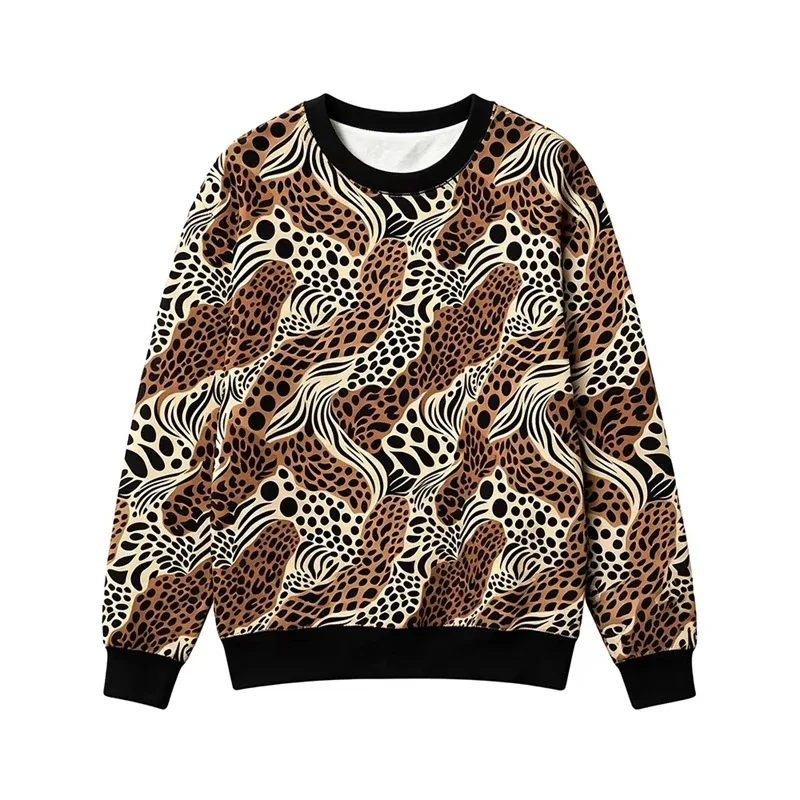 Zwierzęcy wzór patchworkowy bluza lampart Zebra żyrafa odzież uliczna z pełnym nadrukiem Vintage Casual sweter z wycięciem pod szyją modne topy — image 2