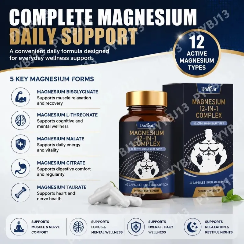 Magnezyum Takviyesi Kapsülleri 12 Magnezyum Formları Mineral Kompleksi Günlük Sağlık Desteği için Günlük Mineral Beslenme Takviyesi — image 3