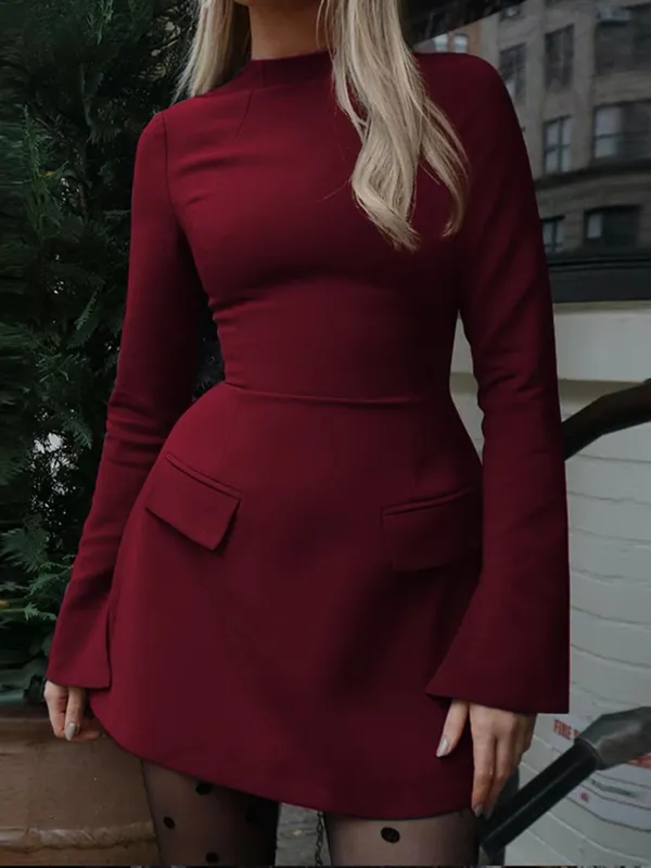 Dulzura Long Sleeves Zipper Bodycon Mini Dress With Pocket Solid Elegant Outfit Office Streetwear Women’S Autumn Winter Clothes — image 8