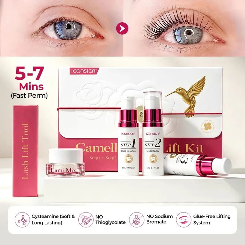 Sistem Mengangkat Bulu Mata Pantas Tanpa gam Korea Camellia Bulu Mata Laminasi Kening Mengangkat Perm Makeup Kosmetik Kit Penuh — image 2
