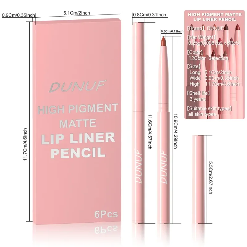 6pcs Matte Lip Liner Set Nude Brown Smooth Rose Red Pigmented Long Lasting Rotatable Lipstick Pencil Kit for Smooth Finish — image 7