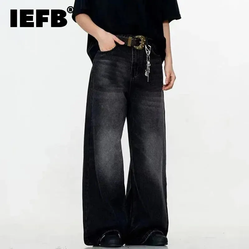 Seluar Denim Lelaki Simple Warna Pejal Mencuci Seluar Kasual Gaya Amerika Kaki Lurus Seluar Jeans Lelaki Longgar Spring 9W667 — image 2