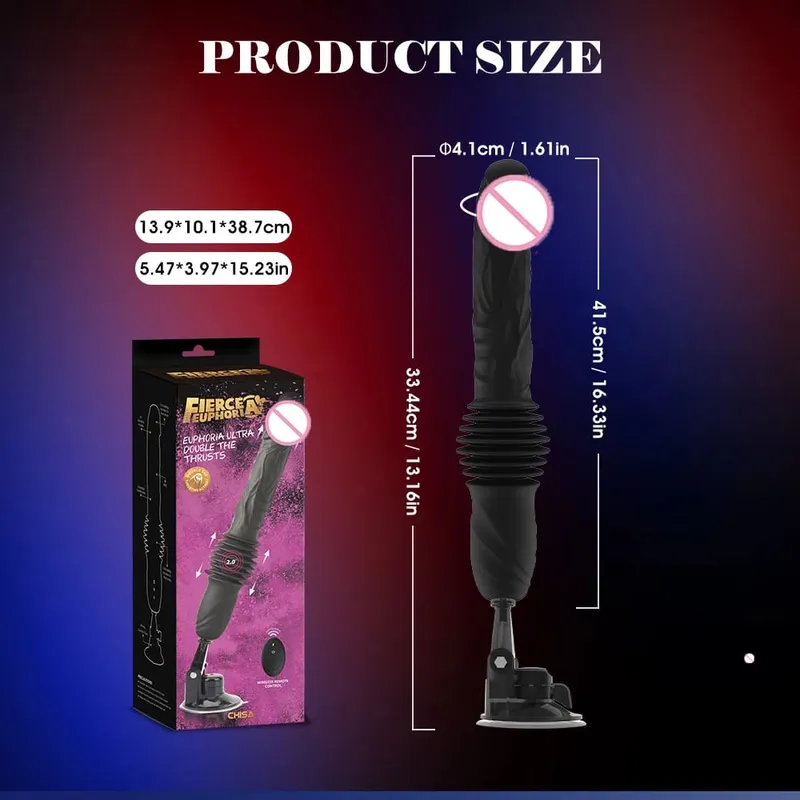Alat Kawalan Jauh Raja Tujahan Dildo 5cm+1.5sm Dwi Pengembangan Jarak 7 Getaran Kuat Alat Seks Penggetar Dildo untuk Wanita 18