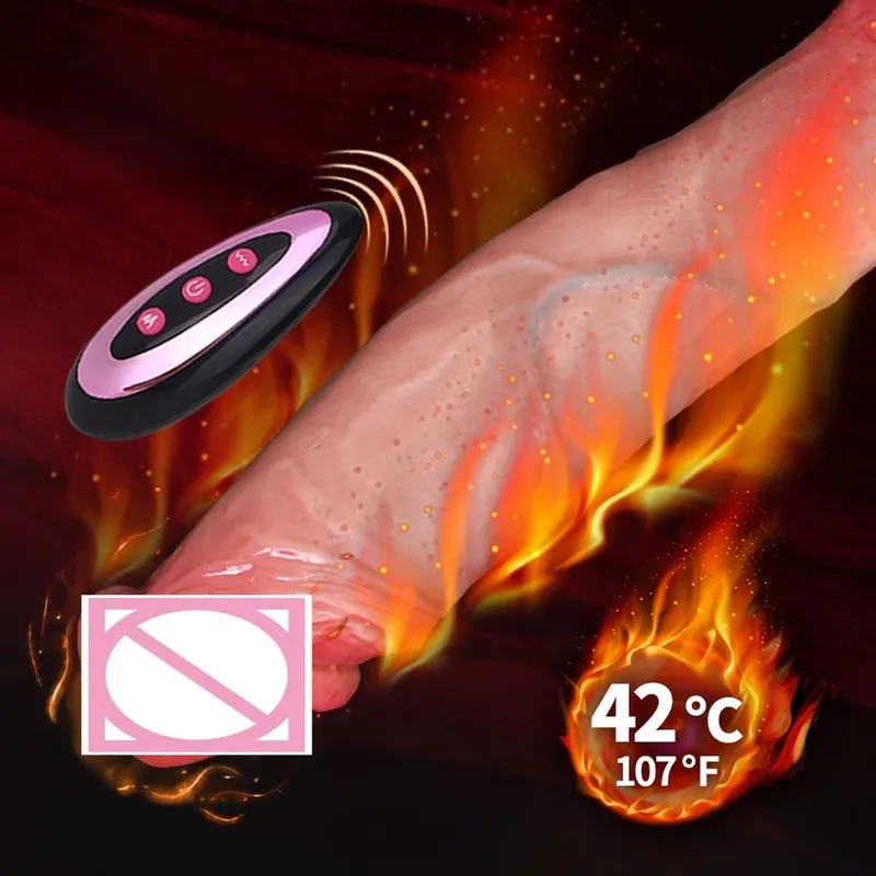 Realistisk silikone sugekop dildo teleskopisk stødvibrator Opvarmning Fjernbælte Voksen sexlegetøj til kvinder par — image 2