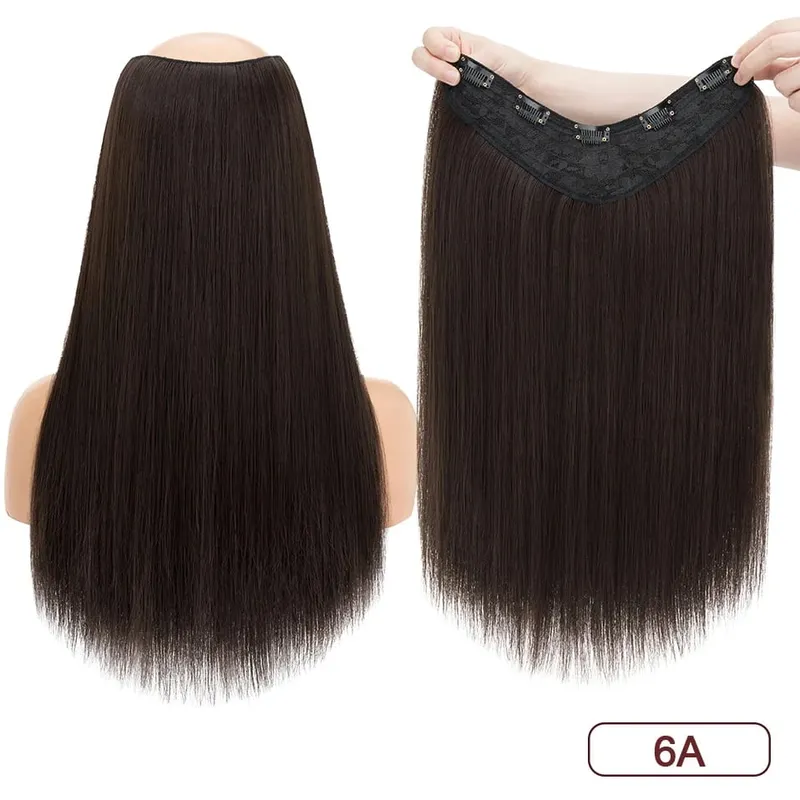 Benehair 18 インチ 160 グラム V 字型ストレート人工毛ワンピースクリップヘアエクステンションヘアクリップかつら完全な頭 — image 9