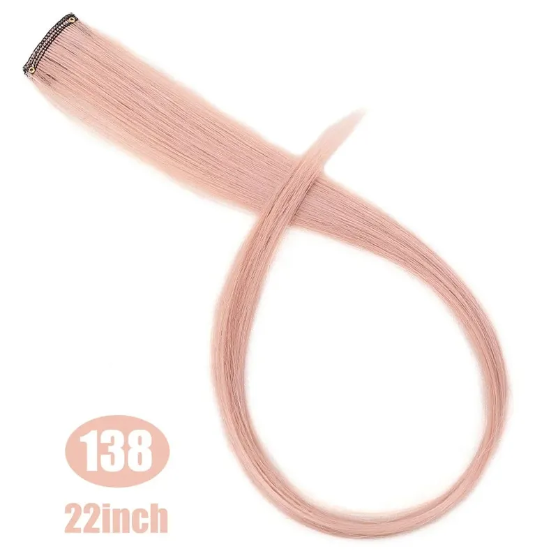 Extensions de cheveux synthétiques lisses et longues à reflets arc-en-ciel, 22 pouces, Clip en une seule pièce, ombré rose violet vert jaune pour femmes — image 47