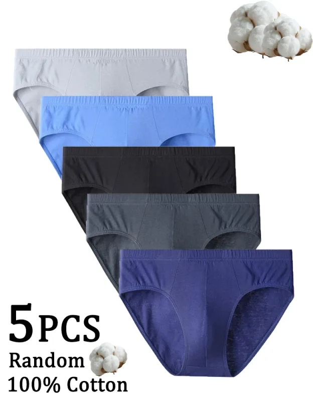 5Pcs Zufällige Farbe Männer 100% Baumwolle Atmungsaktive Slips Bequeme Männliche Unterwäsche Dessous Sexy Elastische Höschen Unterhose