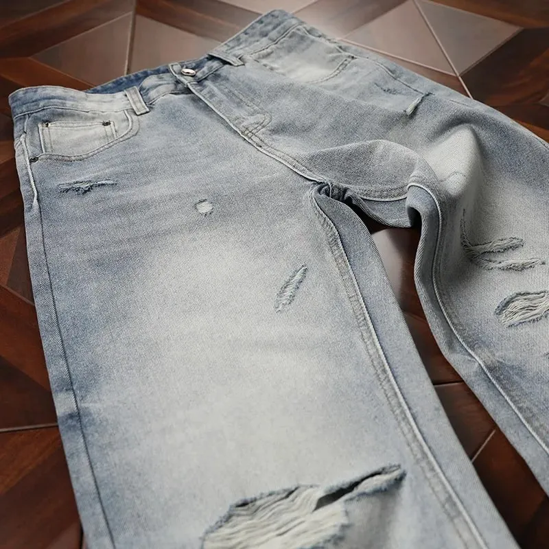 Man Pants Mens Jeans Spring New Heavyweight American Washed Relaxed Fit Bootcut Trousers For Casual Wear — image 7