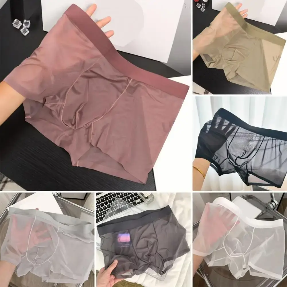 Men Boxer Transparent Lightweight Men Underwear Elastic Mid-Waist U-Convex Thin Perspective Shorts Briefs Seamless Panties — image 8