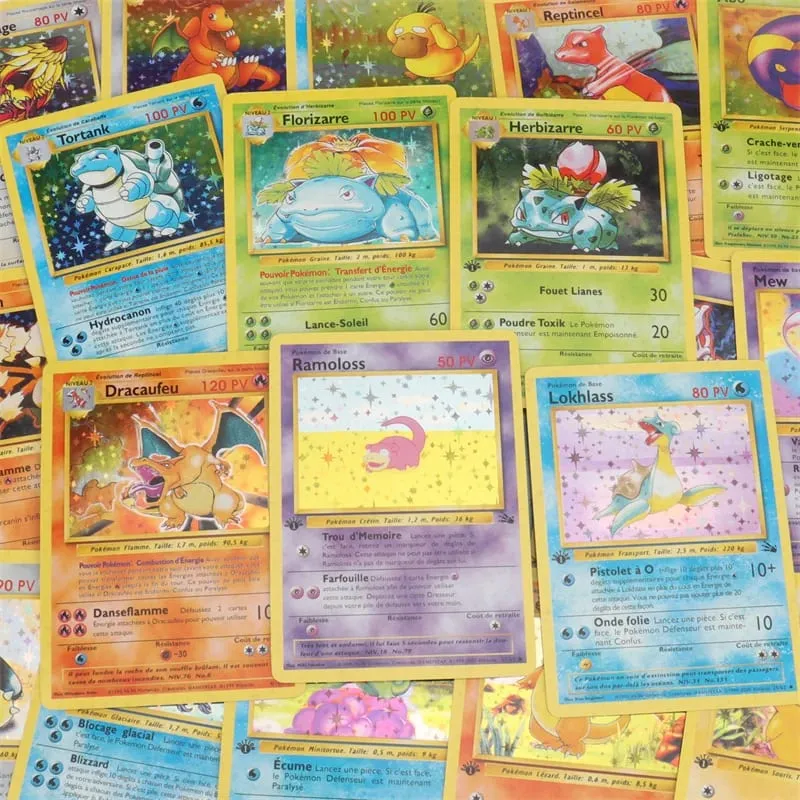 Franse versie 1996 jaar 1e editie Pokémon-kaart Charizard Pikachu Mewtwo Blastoise Verzamelkaart speelgoed 151 stuks in doos
