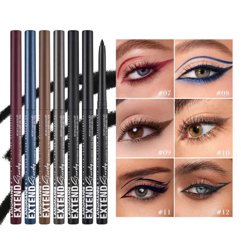 2 in 1 Eye Liner Eye Shadow Pencil Waterproof Lasting 12 Colors Rotating Black Matte Eyeliner Glue Pen Makeup for Eyes Cosmetics — image 5