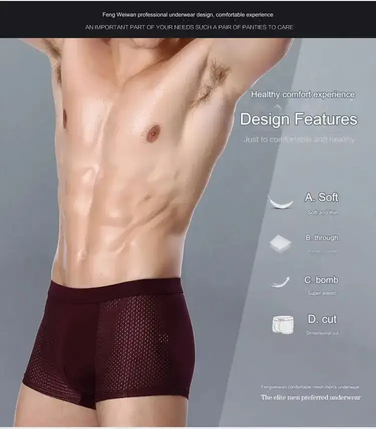 4 PCS/Lot Men's Panties Ice Silk Underpants Breathable Summer Man Shorts Boxers Underwear Homme Bamboo Hole Large Size 2XL-6XL — image 12