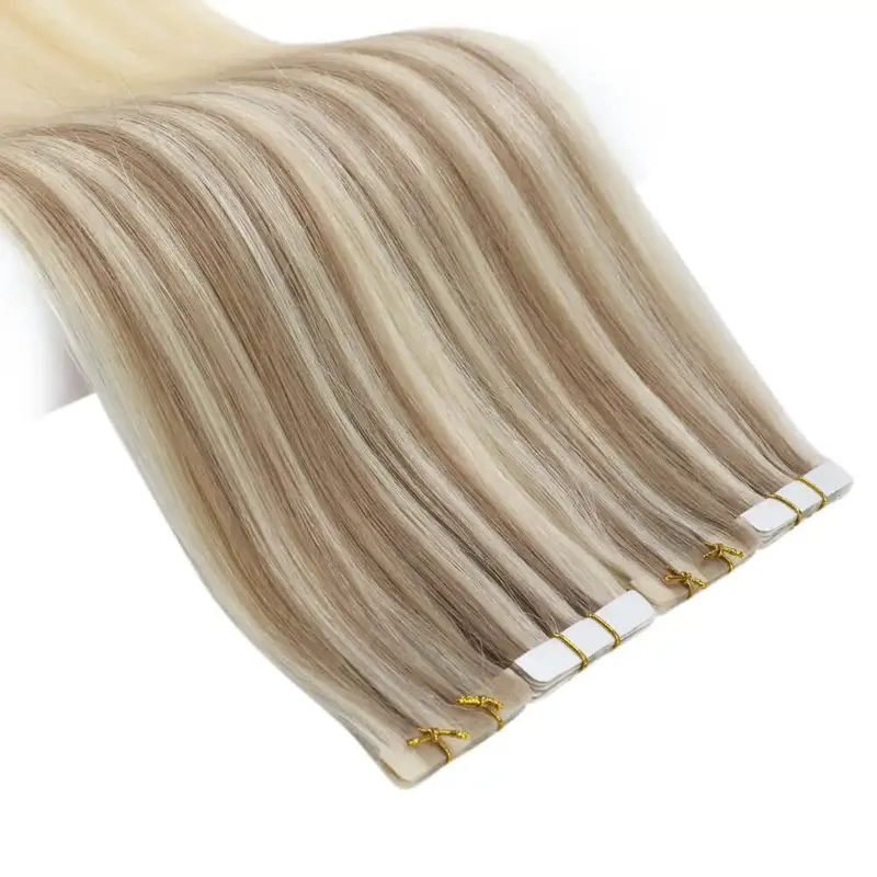 Przedłużanie włosów na taśmie wtryskowej Moresoo Popielaty blond Podkreśla dziewicze włosy Naturalna prosta brazylijska taśma w przedłużaniu ludzkich włosów — image 5