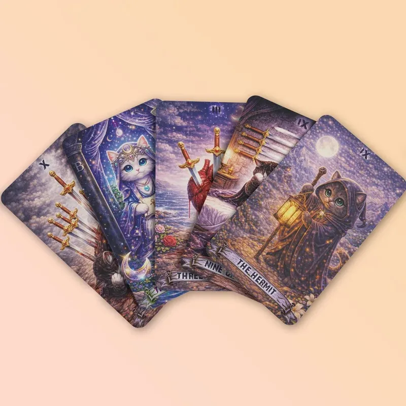 Magic Cat Tarot 78 ใบ 13x8 ซม.เหมาะสำหรับผู้เริ่มต้นกระดาษคู่มือEmotion Expression Subtle Magicรายละเอียดการ์ดเกม — image 3