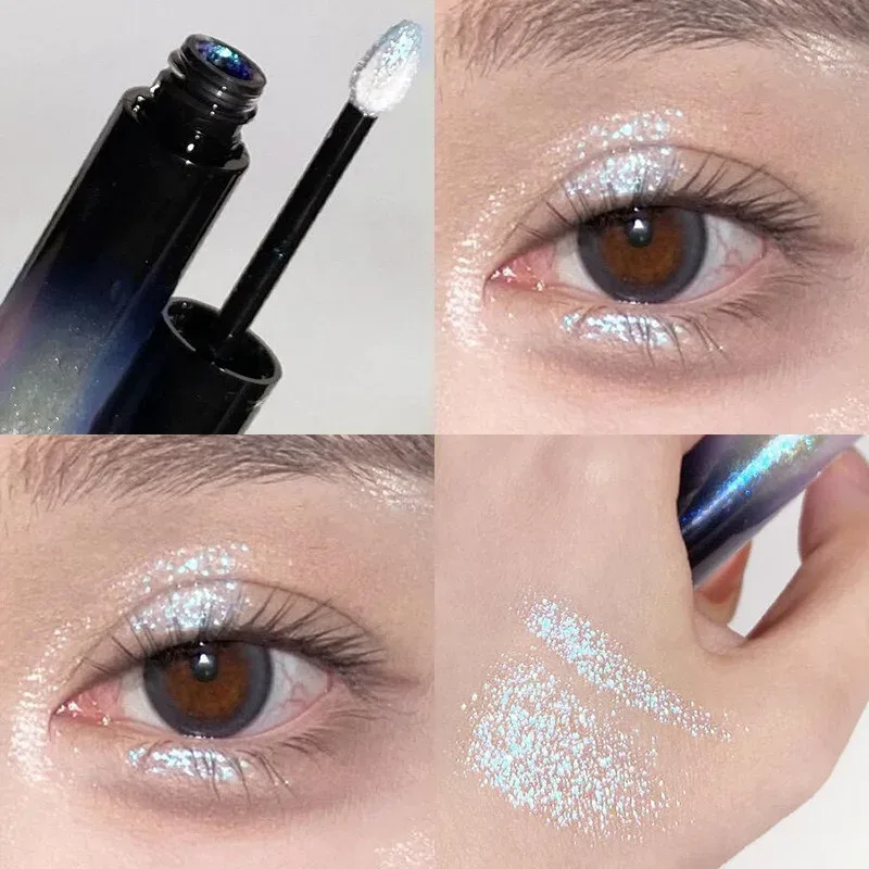 Fard à paupières liquide à paillettes, holographique, scintillant, bleu glace, rose, séchage rapide, aspect mouillé, larmes, maquillage pour les yeux, poudre Non volante