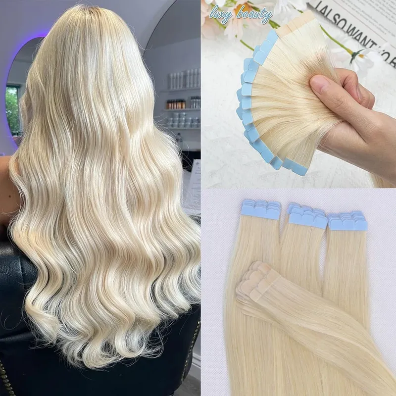 Pita Mini dalam Sambungan Rambut Manusia Sebelah Dua Pita Lancar Tidak Kelihatan dalam Rambut 10pcs/set Asli Lurus Hitam Coklat Berambut perang — image 13