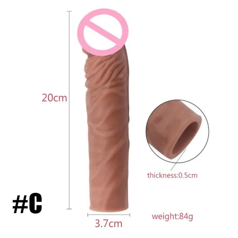 Realistic Penis Extension Cock Sleeve Reusable Silicone Penis Enlarger Delay Condoms For Men Dildo Enhancer Sex Toys Erotic Shop