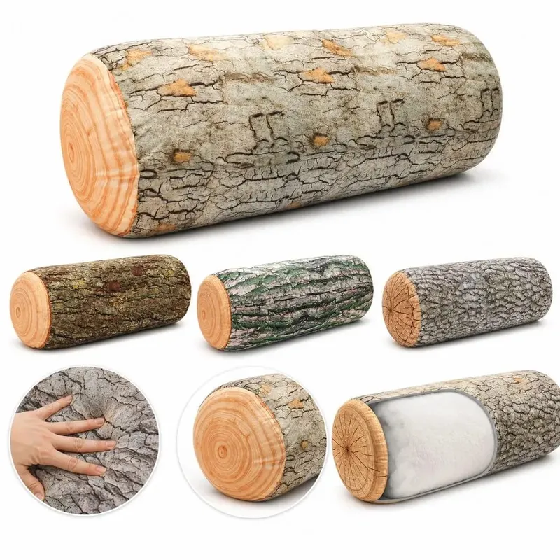 Material almohada de tronco de árbol textura suave PP algodón relleno tocón cojín realista grano de madera novedad almohada para hombres — image 2