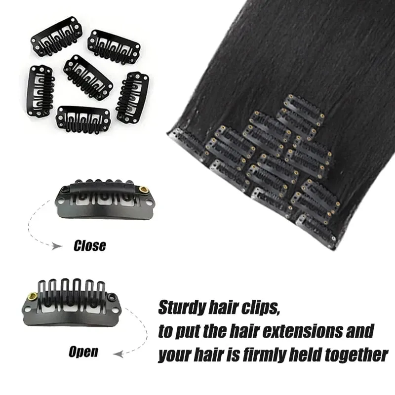 Synthetic 7-piece set with 16 card synthetic straight hair extensions suitable for women's daily party use — image 5