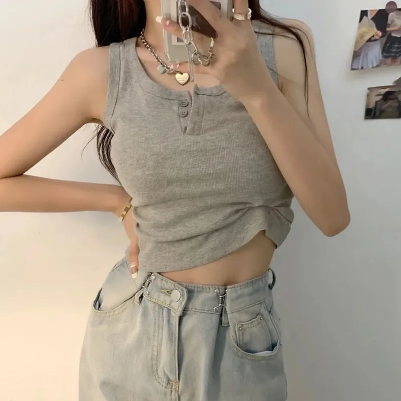 Linne för kvinnor Ribbstickad Button Down Ärmlös blus Enfärgad Casual Dam Tonåringar Trendiga Basic sommarklänningar — image 9