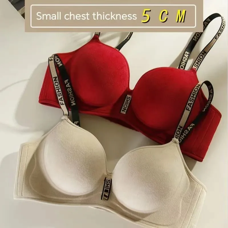 หนา 5 ซม. Push-Up Bra - เต้านมเล็กรวบรวม Anti-Sagging นุ่มหน้าอกแบนชุดชั้นในพิเศษไม่มีแหวนเหล็ก