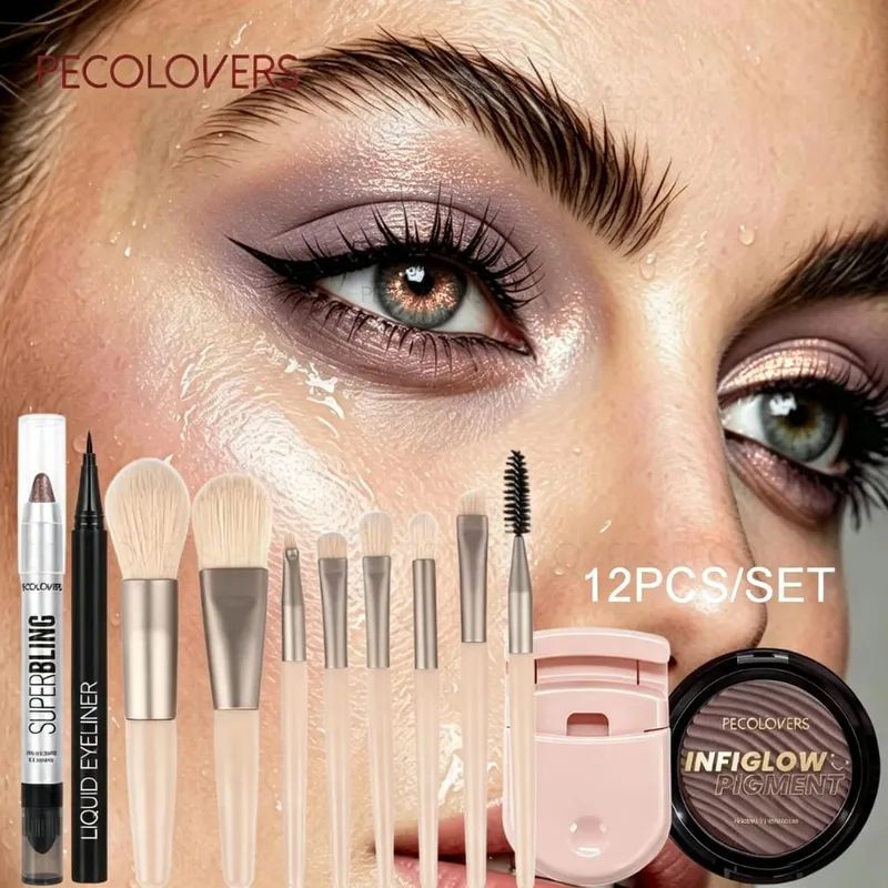 12 PZ/SET Shimmer Eye Shadow Pen & Palette Eyeliner Liquido Lash Bigodino Pennelli Trucco Occhi Impermeabile/Lunga Durata — image 2