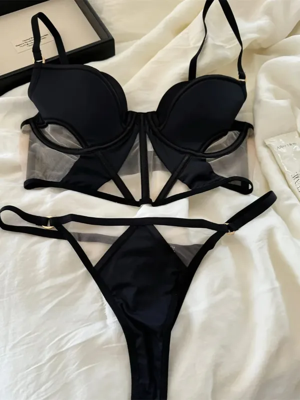 Fiskeben store bryster lingeri med underbukser jakkesæt topstøtte blonder tynd mesh rynket undertøj sexet bh sæt