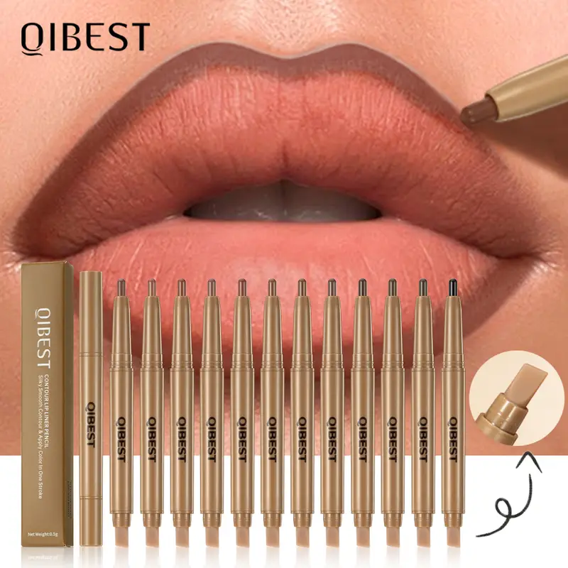 Se silikonovým štětečkem Tužka na rty Dvojhlavá automatická Hedvábně jemná Káva Hnědá Rozmazávání Plný Tvar rtů Obrys Kontury Make-up — image 1