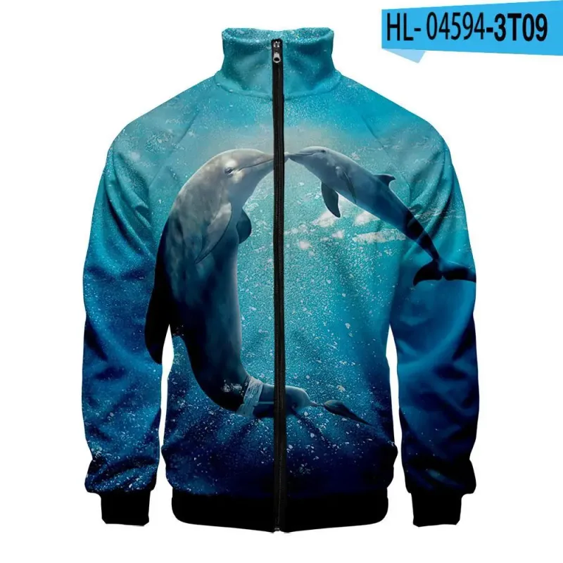 Harajuku Popular Novelty dolphin 3D Print Zipper Raglan Jacket Windbreaker Boys/Girls Comfortable Stand Collar Jackets Coats — image 20