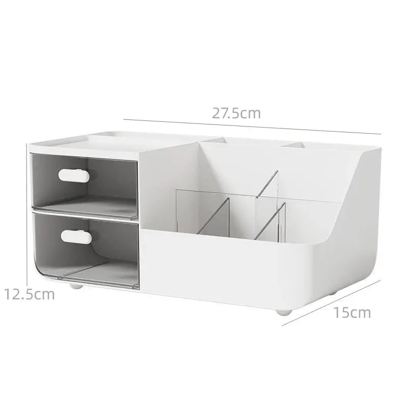 Organisateur de cosmétiques avec 2 tiroirs transparents, grande capacité, vue dégagée, gain de place, glissement en douceur pour les pinceaux de maquillage