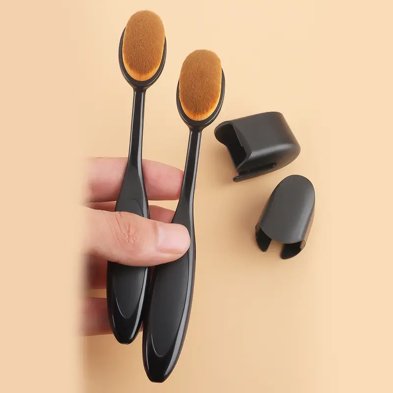 2 STK Tandbørste Shape Foundation-børster med hætter Multifunktionel blød børste til flydende cremepulvermakeup — image 1