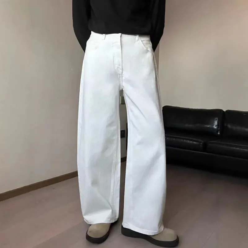 New Summer Men's Jeans Solid Color Simple Wide Leg Trousers Washing Cleanfit Straight Male Denim Pants Streetwear 9W2249