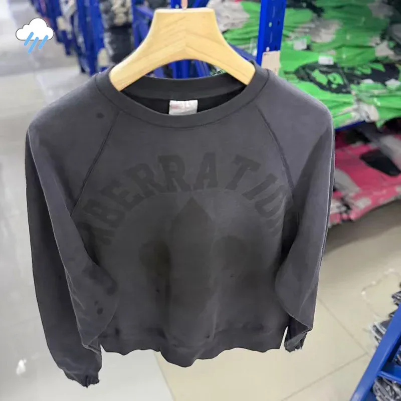 Heavy Fabric Cotton Oversized Patchwork Saint Sweatshirts Men Women Vintage Washed Carbon Gray Splash-Ink Damaged Hole Pullovers — image 12