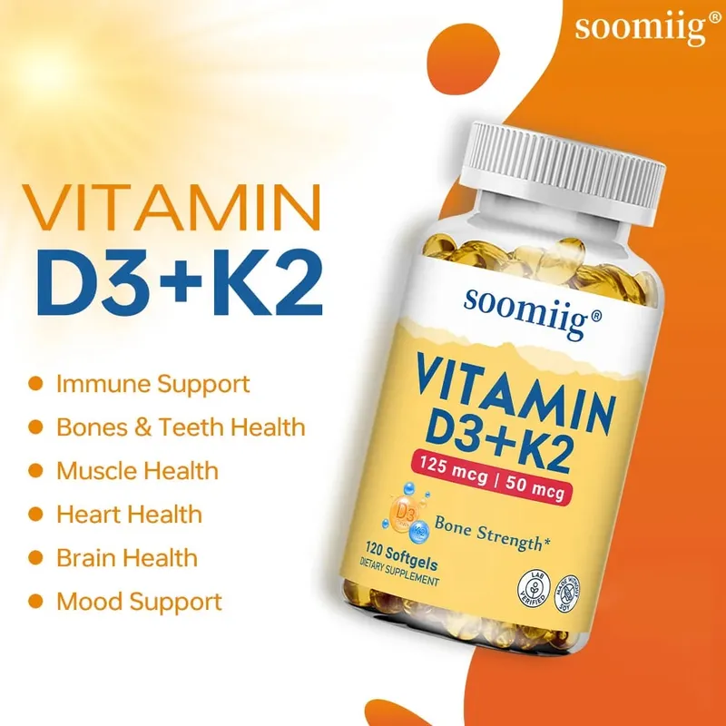 Vitamin D3 K2 - Bone Health & Immune Support Supplement - with 5000 IU Vitamin D and 50 Mcg Vitamin K2 Soy Free