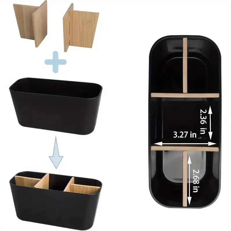 Držák štětců na make-up s bambusem 5 slotů Oddělovače Víceúčelový štětec na make-up Comestic Tools Organizér pro stolní úložiště rtěnek — image 3